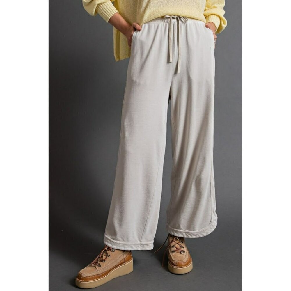 Let's Grab Starbs Mineral Washed French Terry Pants in Ecru
